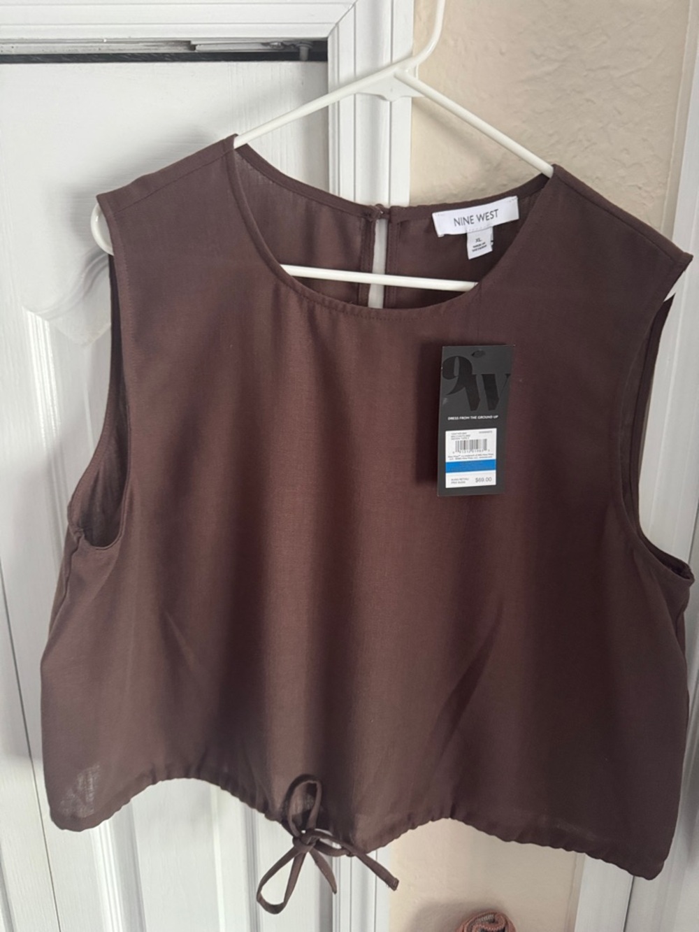 Nine West Chocolate Brown Drawstring Crop Tank